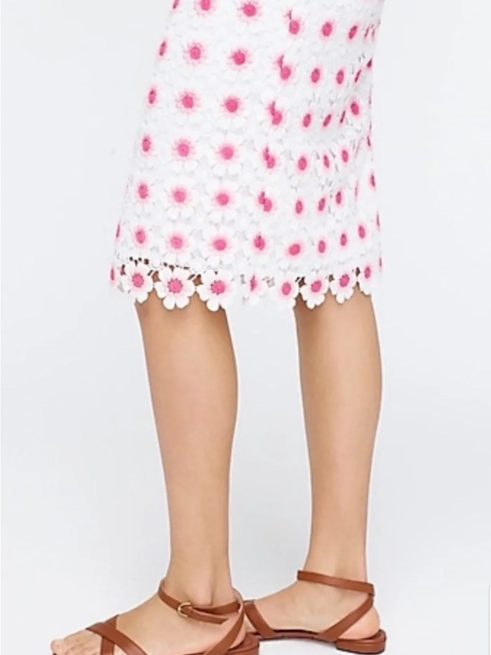 J Crew Floral Crochet Pencil Skirt White Pink 14